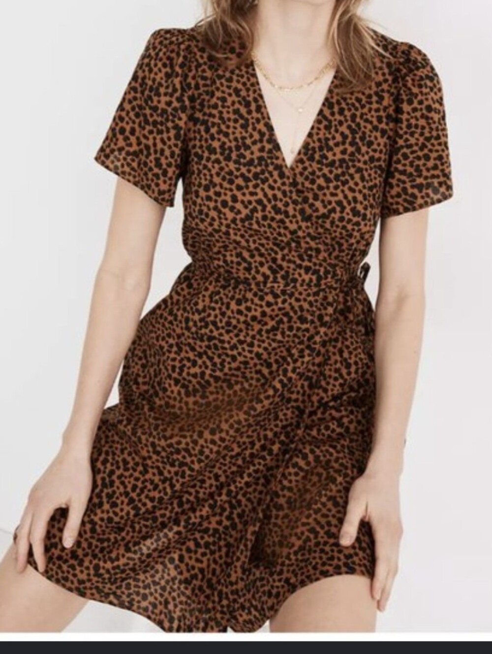 Madewell Brown Leopard-Print Wrap Midi Dress Size Small 100% Cotton